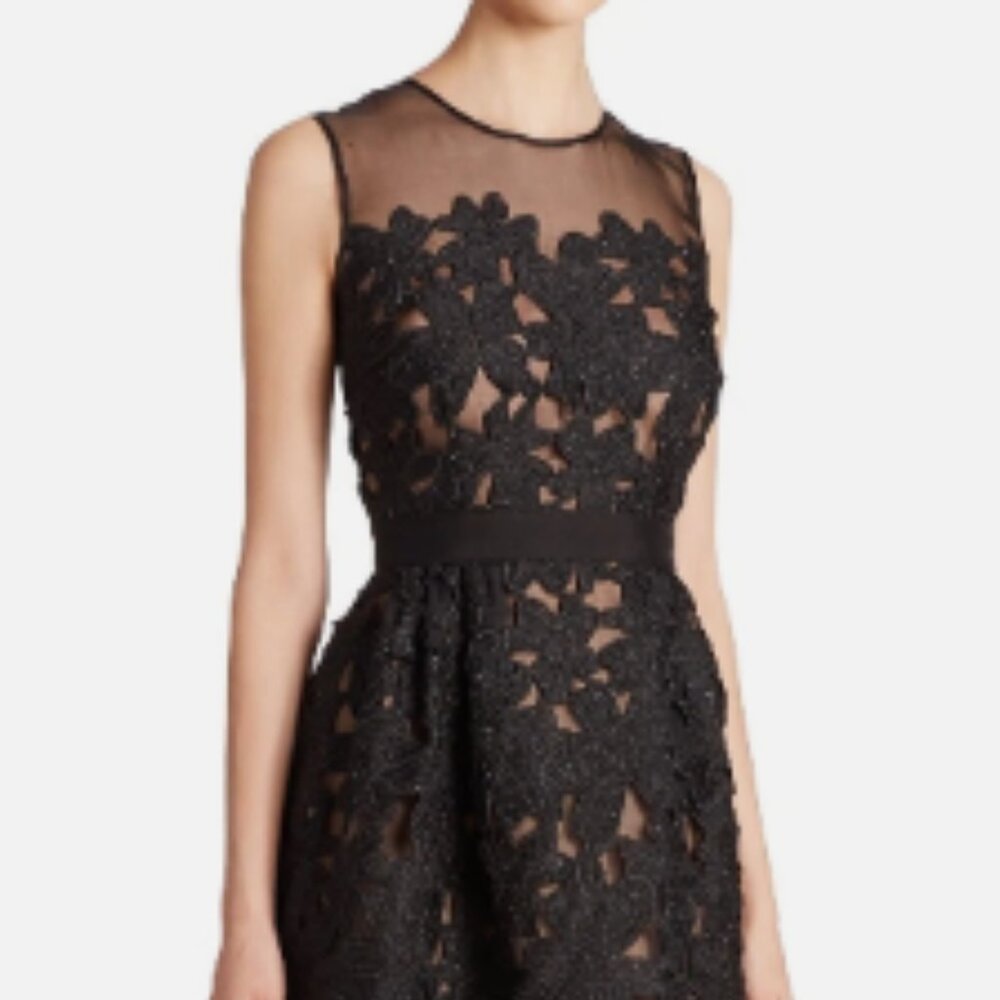 Carmen Marc Black Floral-applique Dress - Size 10 EUC